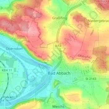 Topografische Karte Hochstetten, Höhe, Relief
