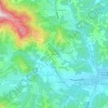 Topografische Karte Oberkraß, Höhe, Relief