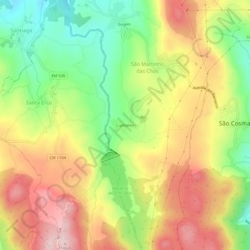 Topografische Karte Lumiares, Höhe, Relief