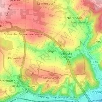 Topografische Karte Bengen, Höhe, Relief