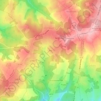 Topografische Karte Brie, Höhe, Relief