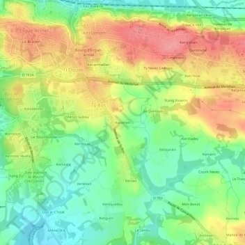 Topografische Karte Keromen, Höhe, Relief