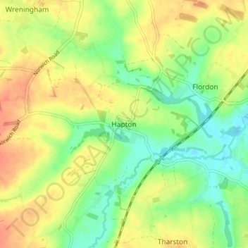 Topografische Karte Hapton, Höhe, Relief