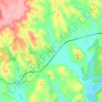 Topografische Karte Budens, Höhe, Relief