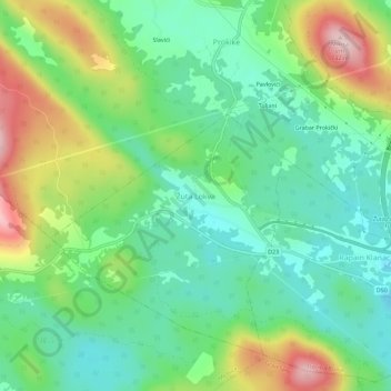 Topografische Karte Žuta Lokva, Höhe, Relief