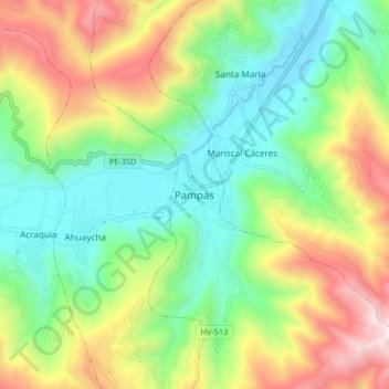 Topografische Karte Pampas, Höhe, Relief