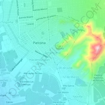 Topografische Karte Zona Nueva, Höhe, Relief