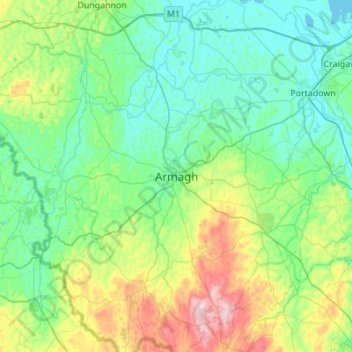 Topografische Karte Armagh, Höhe, Relief