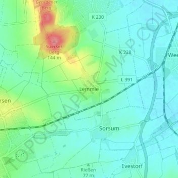 Topografische Karte Lemmie, Höhe, Relief