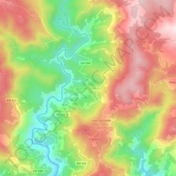 Topografische Karte Vale de Mendiz, Höhe, Relief