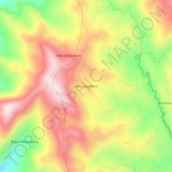 Topografische Karte Alto Sanibeni, Höhe, Relief
