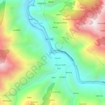Topografische Karte Mehla, Höhe, Relief