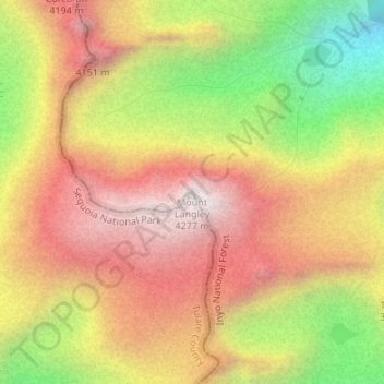 Topografische Karte Mount Langley, Höhe, Relief