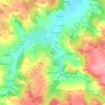 Topografische Karte Fichten, Höhe, Relief
