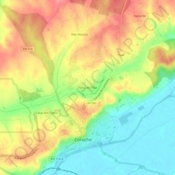 Topografische Karte Foros do Paul, Höhe, Relief