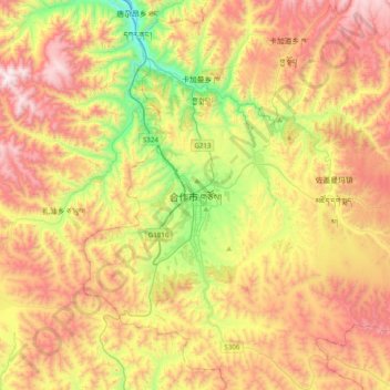 Topografische Karte Hezuo, Höhe, Relief