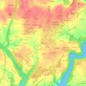 Topografische Karte Kergwenn, Höhe, Relief