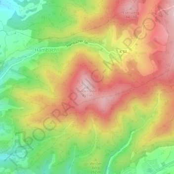 Topografische Karte Lindenstein, Höhe, Relief