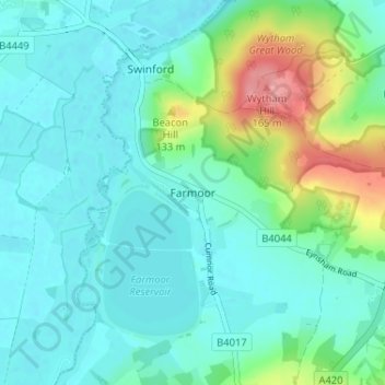 Topografische Karte Farmoor, Höhe, Relief