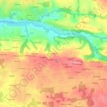 Topografische Karte Trevidiern, Höhe, Relief
