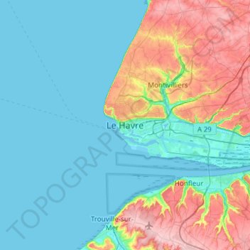 Topografische Karte Le Havre, Höhe, Relief