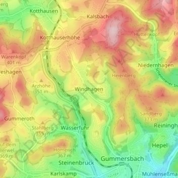 Topografische Karte Windhagen, Höhe, Relief