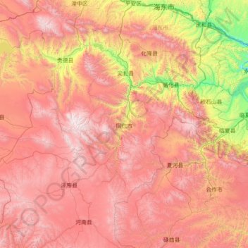 Topografische Karte Huangnan, Höhe, Relief