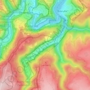 Topografische Karte Erkensruhr, Höhe, Relief