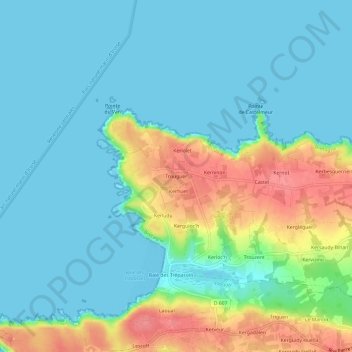Topografische Karte Trouguer, Höhe, Relief