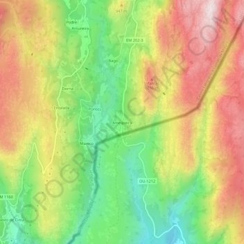 Topografische Karte Ameijoeira, Höhe, Relief