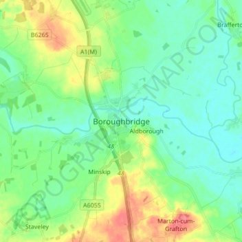 Topografische Karte Boroughbridge, Höhe, Relief