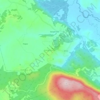 Topografische Karte Gornji Furjan, Höhe, Relief