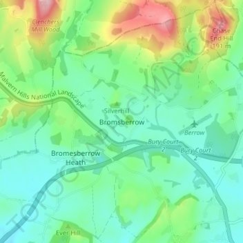 Topografische Karte Bromsberrow, Höhe, Relief