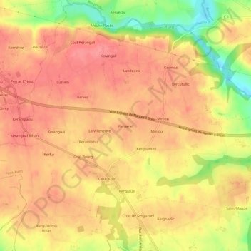 Topografische Karte Kerganet, Höhe, Relief