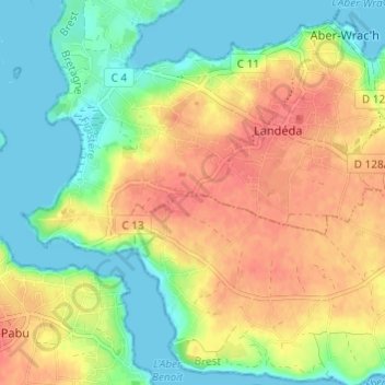 Topografische Karte Croas ar Grenn, Höhe, Relief