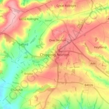 Topografische Karte Chipping Norton, Höhe, Relief