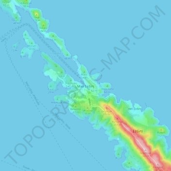 Topografische Karte Mali Lošinj, Höhe, Relief