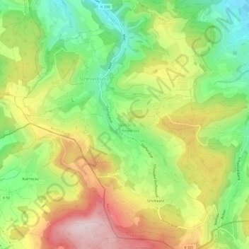 Topografische Karte Walde, Höhe, Relief