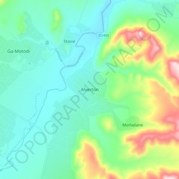 Topografische Karte Alverton, Höhe, Relief