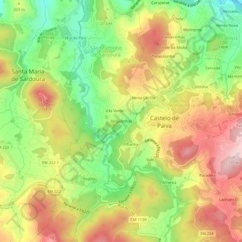 Topografische Karte Regadinhas, Höhe, Relief