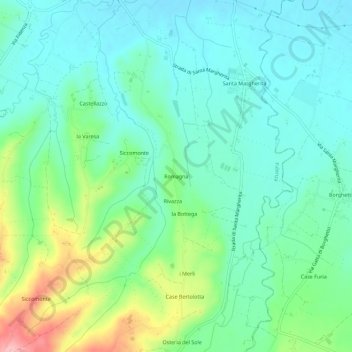 Topografische Karte Romagna, Höhe, Relief