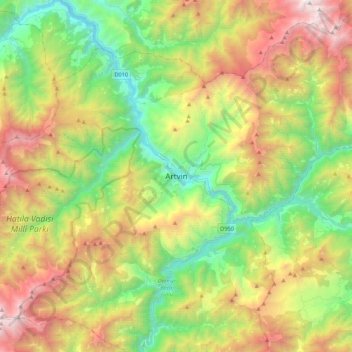 Topografische Karte Artvin, Höhe, Relief