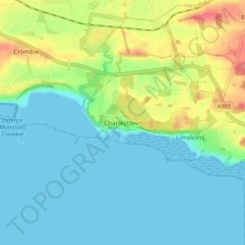 Topografische Karte Charlestown, Höhe, Relief