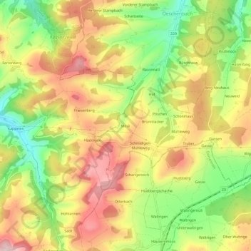 Topografische Karte Mösli, Höhe, Relief