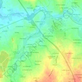 Topografische Karte Hénon, Höhe, Relief