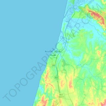 Topografische Karte Assilah, Höhe, Relief