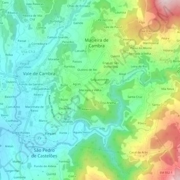 Topografische Karte Macieira a Velha, Höhe, Relief