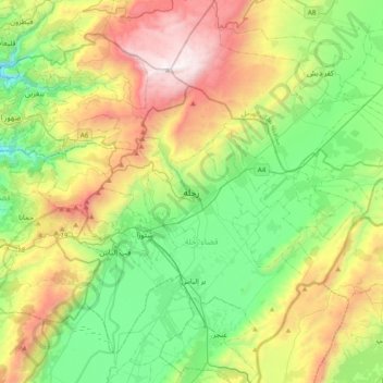 Topografische Karte Zahle, Höhe, Relief