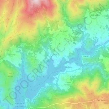 Topografische Karte Currais, Höhe, Relief