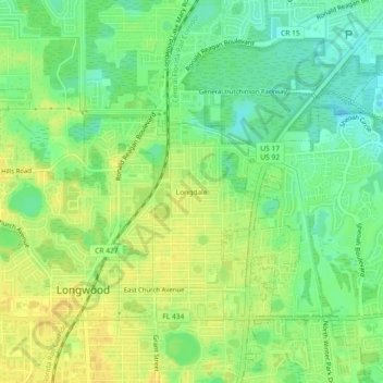 Topografische Karte Longdale, Höhe, Relief